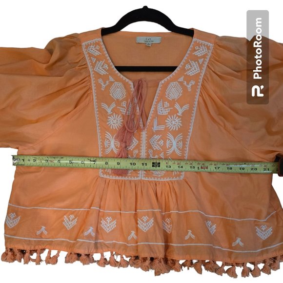 Chelsea & Violet Top! BOHO Embroidered Top Peach/White Size L - Picture 7 of 7